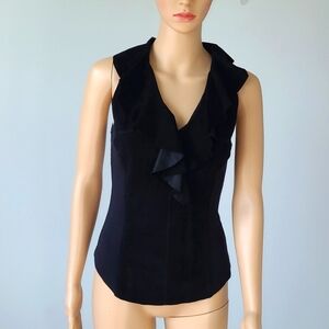 Illia Leather Front and Ruffle V Neck Top